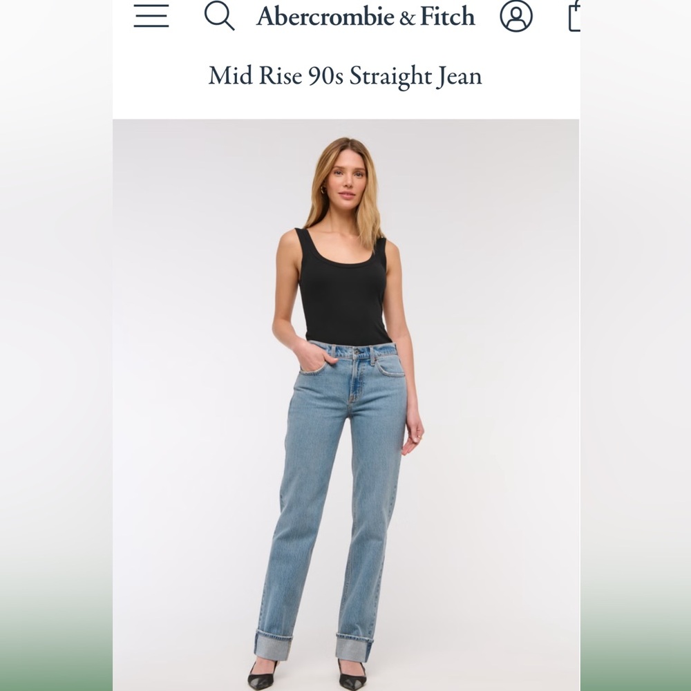 NWT Abercrombie & Fitch Mid Rise 90s Straight Jean with Cuff Hem size 25/0 Long